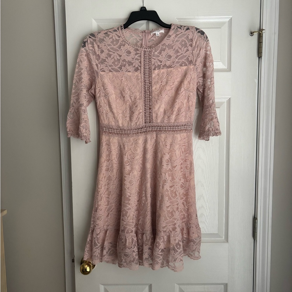 Blush Lace Dress with Ruffle Hem